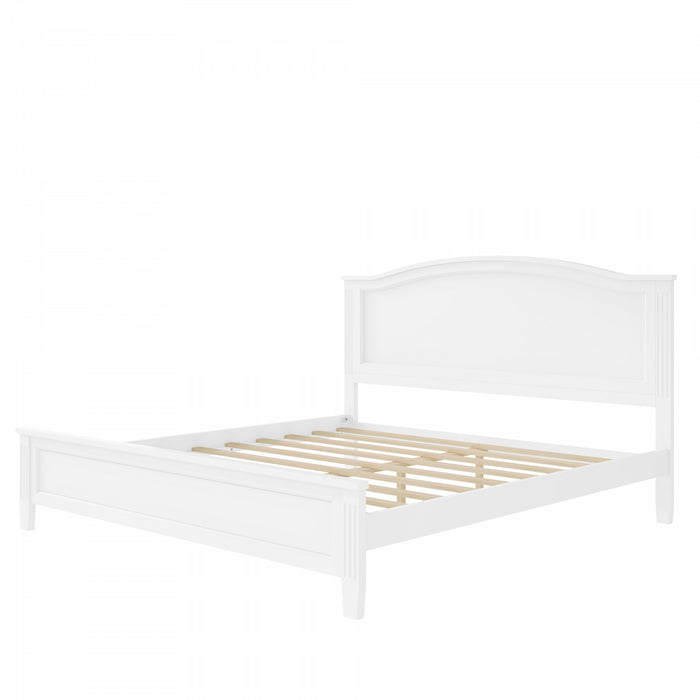 Benson Queen Size Solid Wood Platform Bed with Stylish Headboard, White