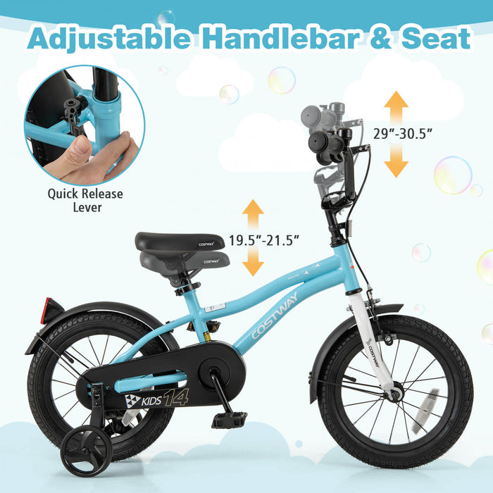 Costway 14\" Kids Bike For 3-5 Years Old Boys & Girls With Adjustable Seat Handbrake Reflectors Blue