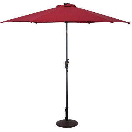 Costway 9ft Patio Solar Umbrella LED Patio Market Steel Tilt w/ Crank Outdoor Burgundy