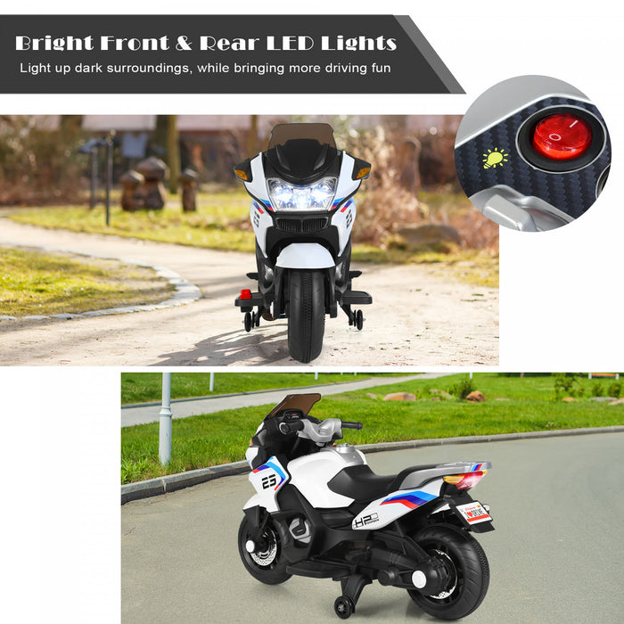 Costway 12v Kids Ride On Motorcycle Electric Motor Bike W/ Training Wheels & Light White