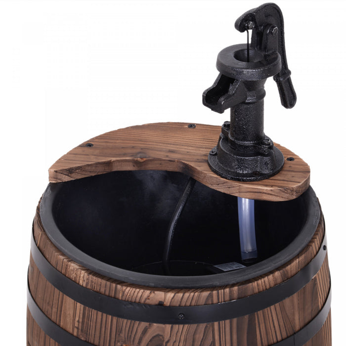 Outsunny 23\" Wooden Barrel Outdoor Fountain With 3600r/min Pump Carbonized