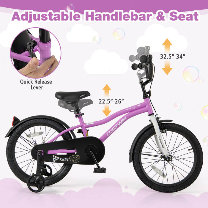 Costway 18\" Kids Bike For 4-8 Years Old Boys & Girls With Adjustable Seat Handbrake Reflectors Purple