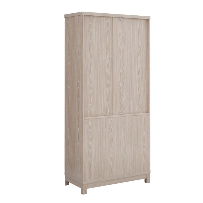 Jodie Mid-Century Modern 31\" Bookcase Cabinet in Whitewashed Oak (6-Shelf) - Set of 2