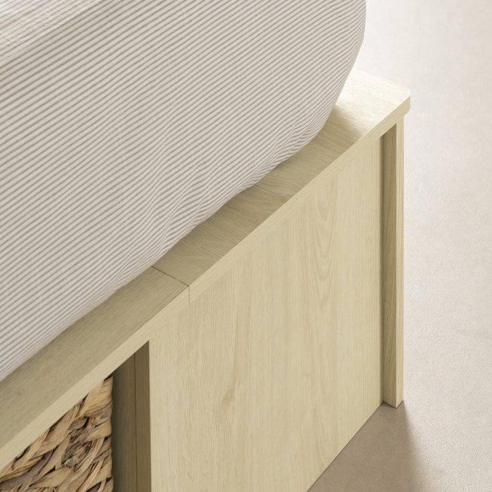 Avilla Storage Platform Bed With Wicker Baskets - Bleached Oak  