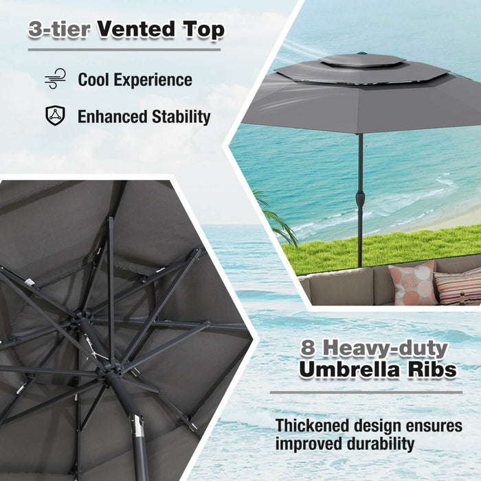 Costway 10 ft 3-tier Vented Patio Umbrella Large Market Table Umbrella Outdoor Sun Shade Gray