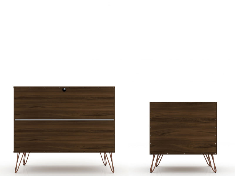 Rockefeller Mid-Century Modern 2-Piece Dresser Set in Chestnut Brown