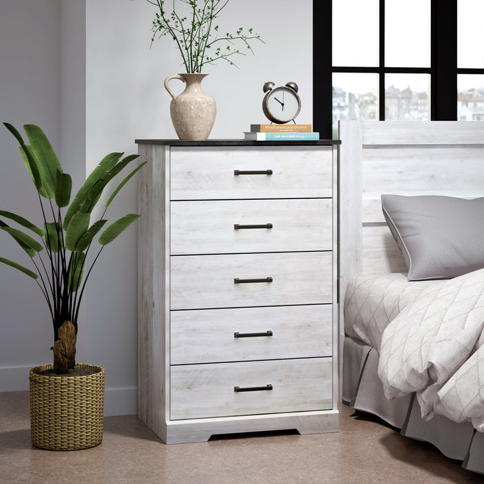 Prepac Rustic Ridge 27.5\" 5-Drawer Chest - Washed White
