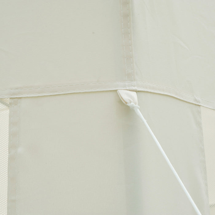 Outsunny Φ13' Hexagon Party Tent Patio Gazebo Outdoor Activity Event Canopy Quick Sun Shelter Pavilion With Netting Mesh Sidewall Cream White