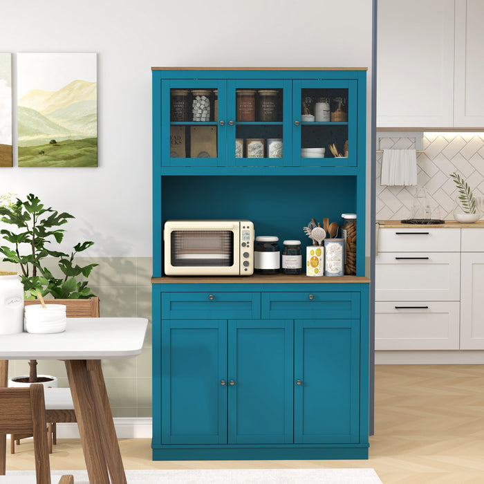 HOMCOM 71\" Pantry Cabinet w/ Microwave Space Buffet w/ Hutch Navy Blue