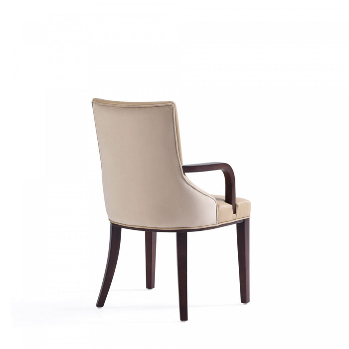 Shubert Modern Wood Vegan Leather and Velvet Armchair in Tan - Set of 2
