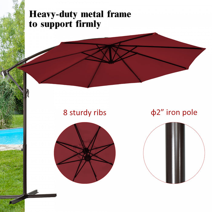 Costway 10FT Patio Offset Hanging Umbrella Easy Tilt Adjustment 8 Ribs Backyard Burgundy