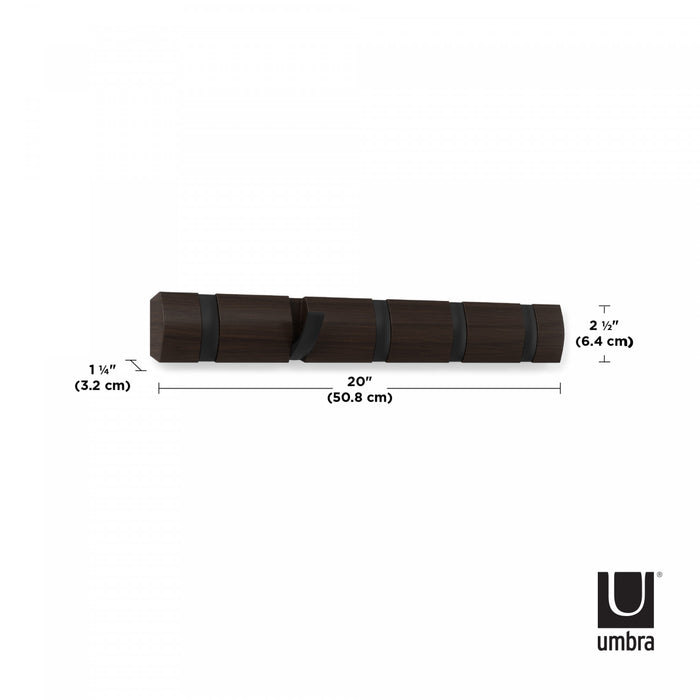 Umbra 5 Flip Wall-Mounted Hooks - Black and Walnut