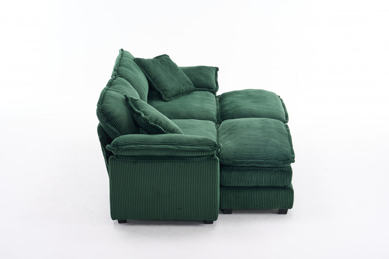 Liam 84.6\" Comfortable Cloud Modular Sofa with Corduroy Upholstered,Green
