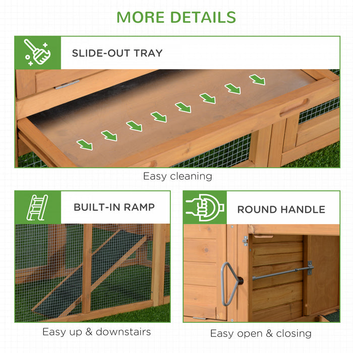 Pawhut 2-tier Chicken Coop Wooden Hen House Rabbit Hutch Poultry Cage Pen Outdoor Backyard With Run Ladder