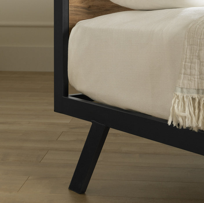 Barcelo Metal-Framed Bed Set Natural Mango and Matte Black - South Shore Queen Bed