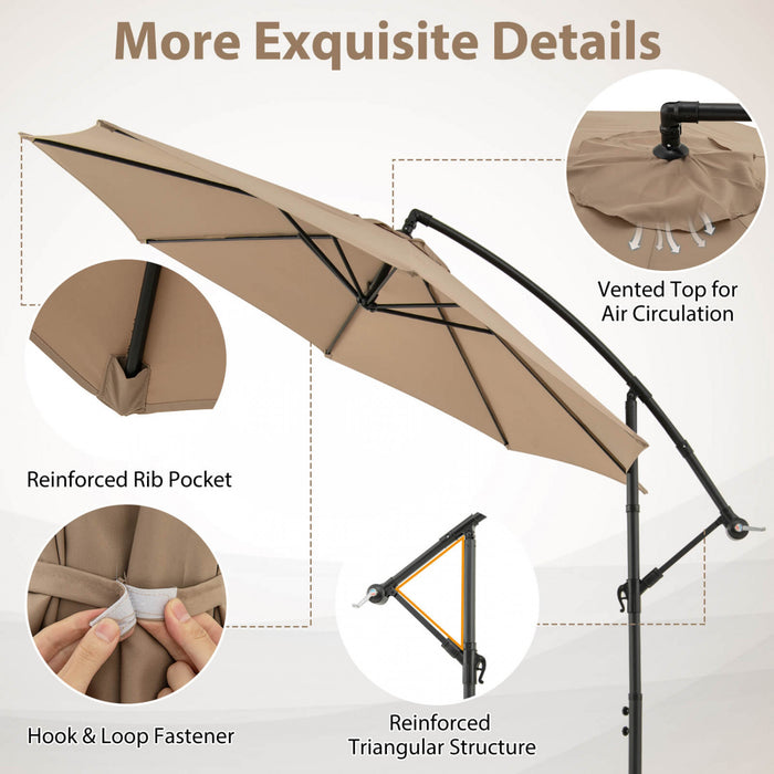 Costway 10 FT Patio Offset Umbrella w/8 Ribs Cross Base Tilt Brown