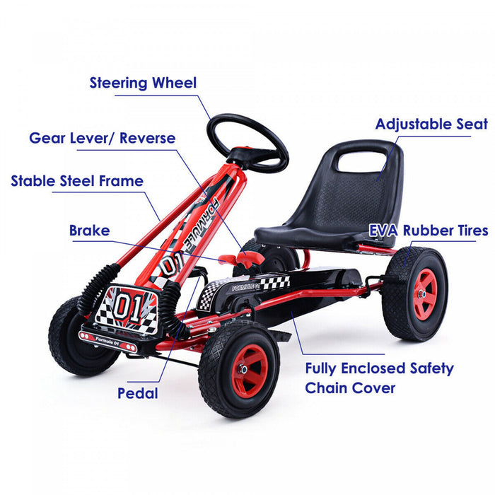 Costway 4 Wheels Kids Ride On Pedal Powered Bike Go Kart Racer Car Play Toy Red