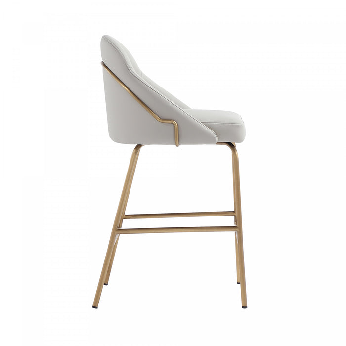 Gracie Modern Metal Upholstered Counter Stool in Stone Gray and Gold - Set of 3