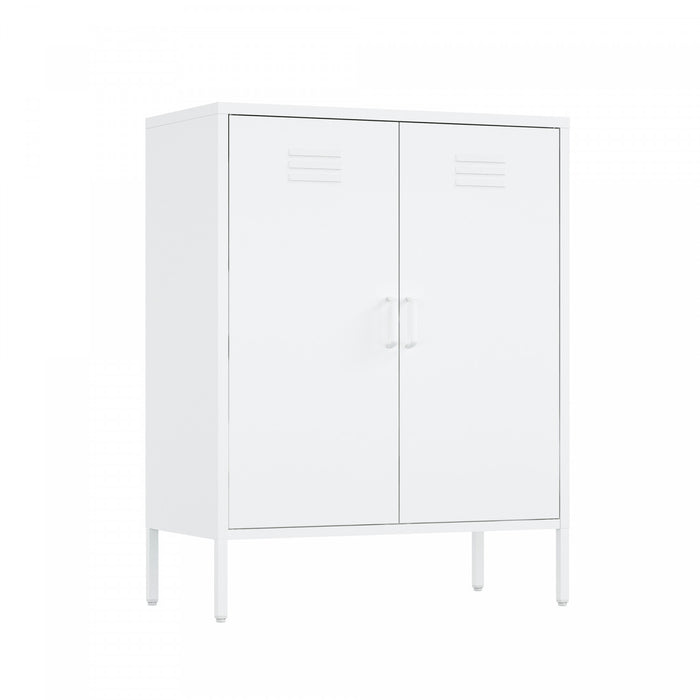 Naomi Modern 32\" Metal Accent Cabinet in White Armoire