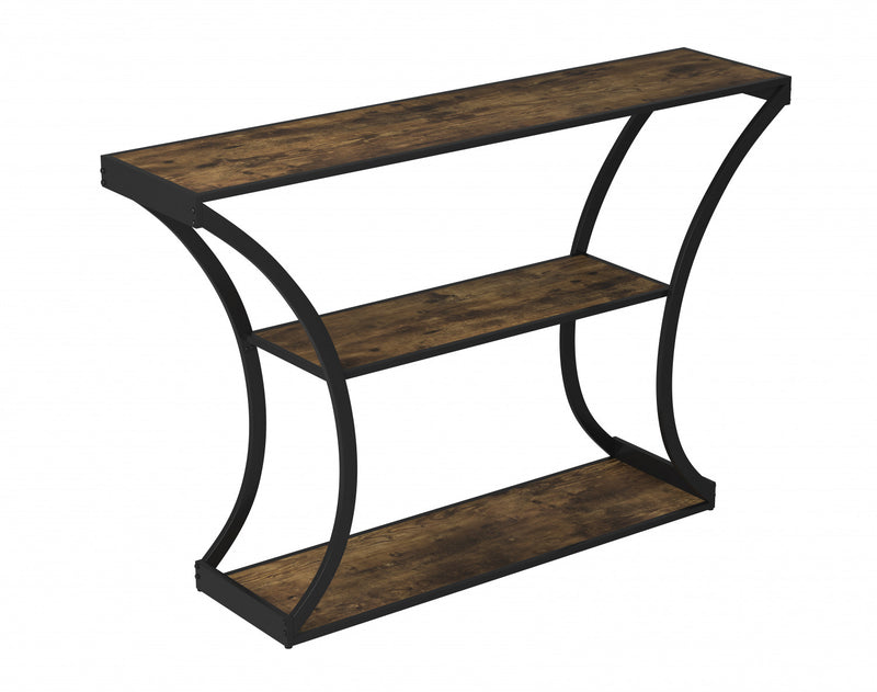 Premium Console Table With Storage Shelf - Reclaimed Wood Look With Black Metal