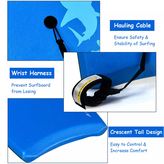 Goplus 41'' Lightweight Super Bodyboard Surfing W/leash Eps Core Boarding Blue Shark