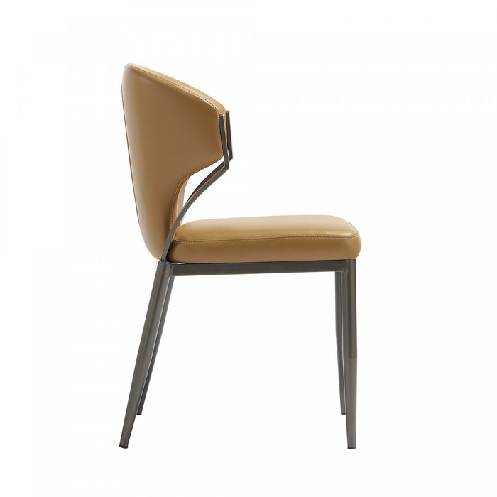 Kirsten Modern Vegan Leather Metal Dining Chair in Camel - Set of 4