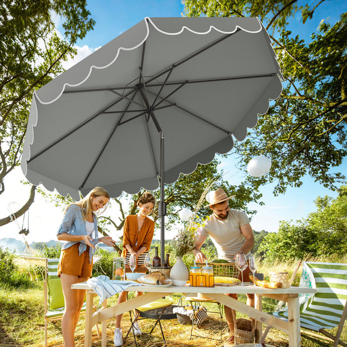 Costway 10 FT Patio Umbrella with Crank Tilt Adjustment Ruffles Vented Top 8 Ribs Gray