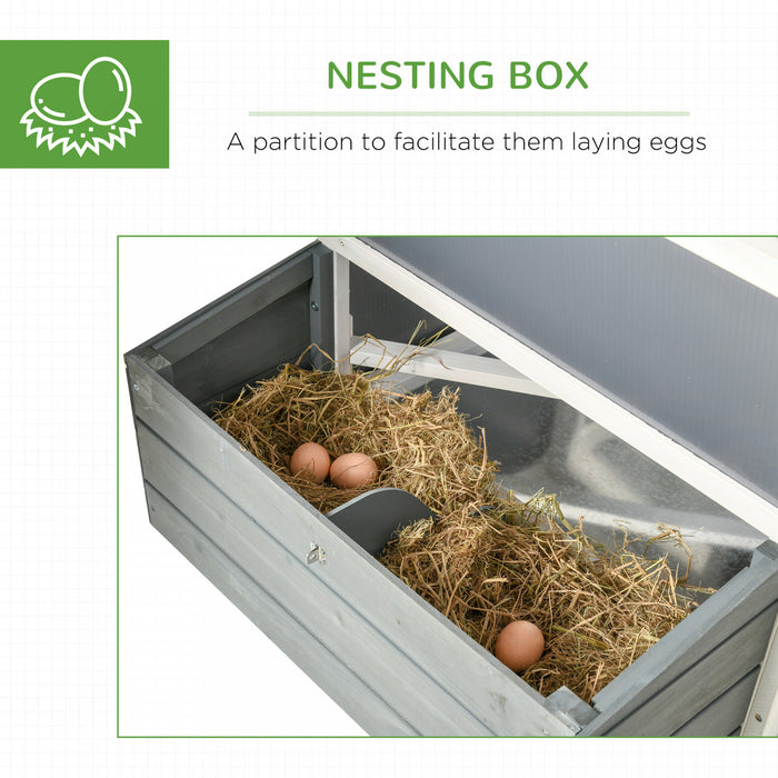 Pawhut 64\" Wooden Chicken Coop, Outdoor Hen House Poultry Cage With Outdoor Run, Nesting Box, Removable Tray, Openable Roof And Lockable Doors，white And Grey