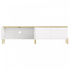 Croma 67 Inch Modern High-Gloss TV Stand with Cable Management and Gold Trim, White | Croma Meuble TV Moderne Haute Brillance 67 po avec Gestion des Cables et Garniture Doree, Blanc