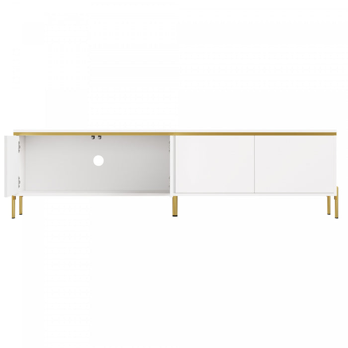 Croma 67 Inch Modern High-Gloss TV Stand with Cable Management and Gold Trim, White