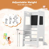 Costway Toddler Kitchen Step Stool With Activity Chalkboard Adjustable Height & Safety Rail White