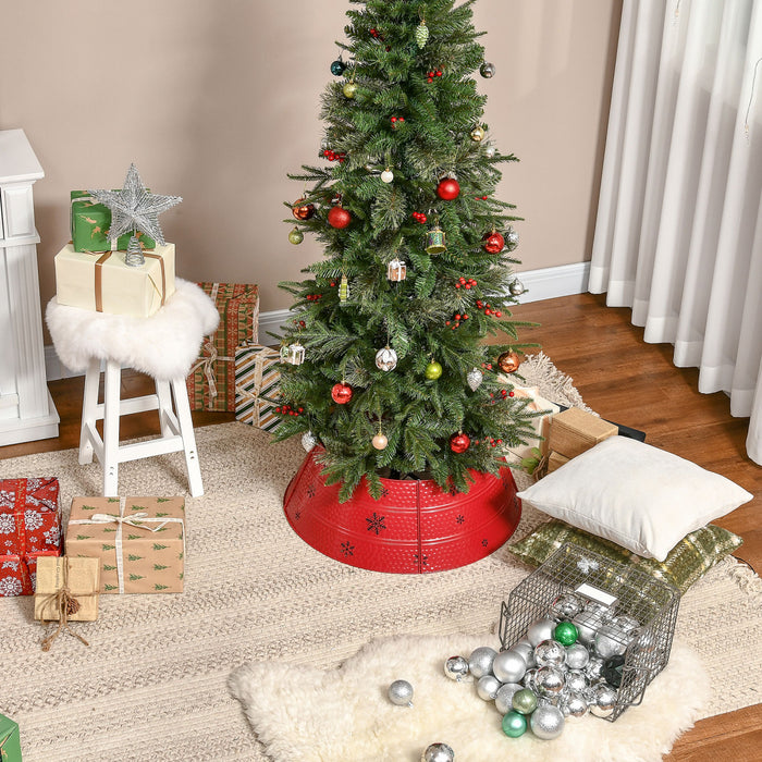 Homcom Christmas Tree Collar Xmas Tree Metal Skirt Decor Red