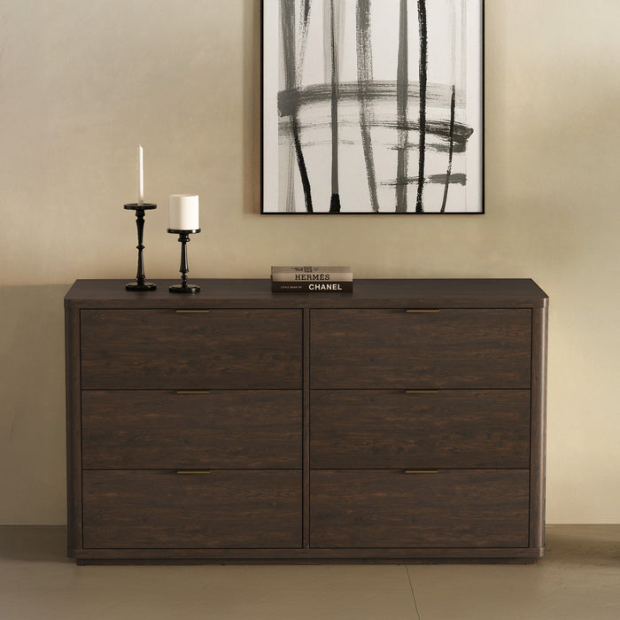 Evelyn Modern 60\" Dresser in Brown (6-Drawer)