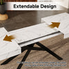 FlexDine 55-71 Inch Rectangular Extendable Dining Table with Cross Legs and Marble Effect Finish, White Marble | FlexDine Table a Manger Rectangulaire Extensible 55-71 po avec Pieds Croises et Finition Effet Marbre, Marbre Blanc