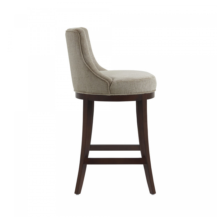 Lucia Modern Chenille Wood Upholstered Barstool in Taupe - Set of 2