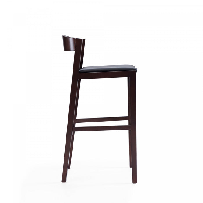 Klismos Mid-Century Modern Wood Upholstered Barstool in Black - Set of 3