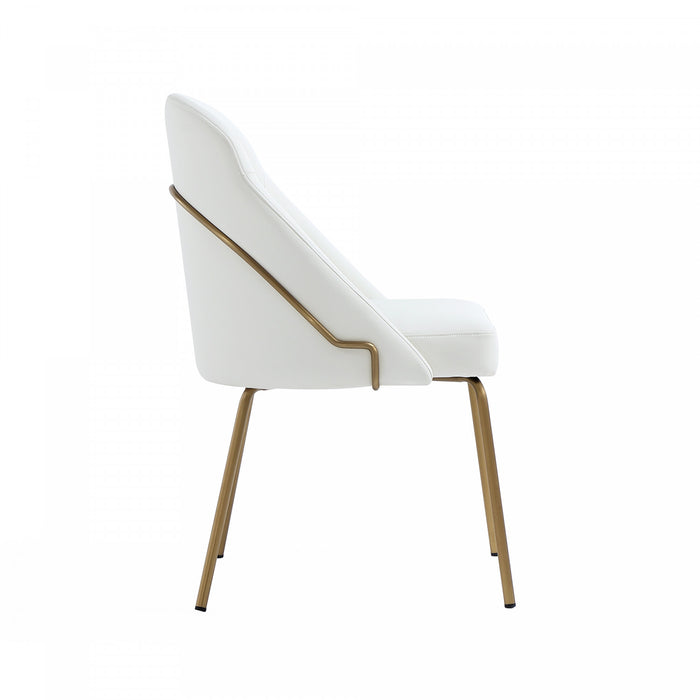 Gracie Modern Vegan Leather Metal Dining Chair in White and Gold - Set of 4