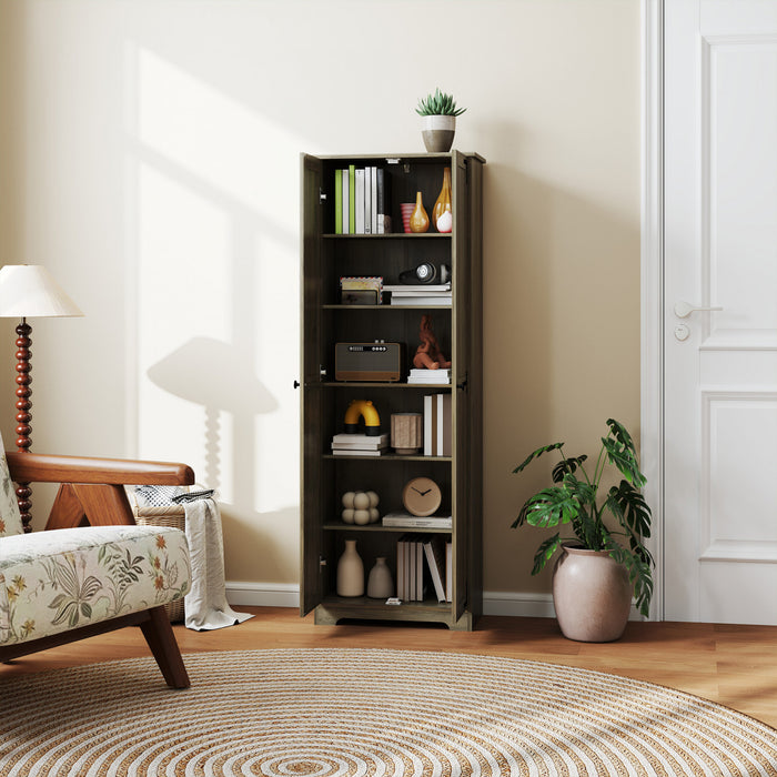 HOMCOM 67\" Farmhouse Pantry Cabinet, Tall Storage Cabinet, Distressed Grey