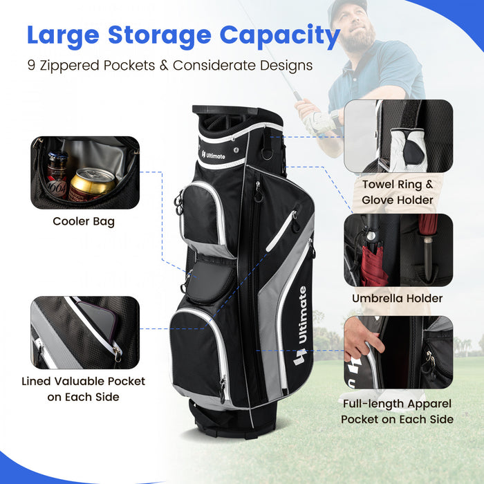 Costway Lightweight Golf Cart Bag With 14 Way Top Dividers 9 Pockets Rain Hood Cooler Bag