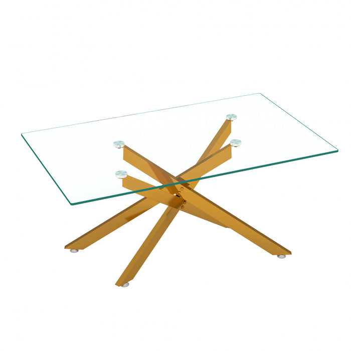 Olivia 39.37\" Rectangular Glass Coffee Table with Stylish Metal Legs,Gold