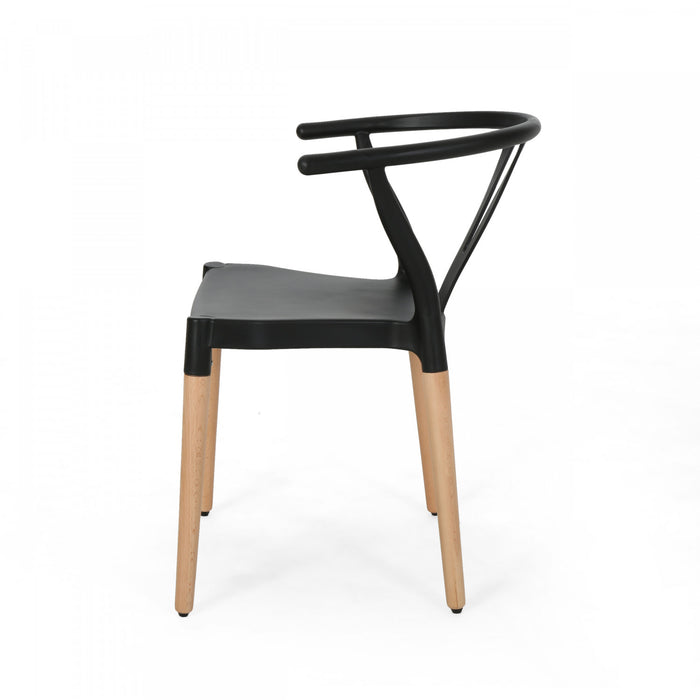 Chasel Dining Chair Set Of 2 With Polypropylene Seats And Soild Wood Legs - Black