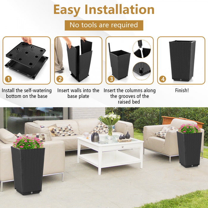 Costway 2pcs Outdoor Wicker Flower Pot 22.5\"tall Planters With Drainage Hole Black