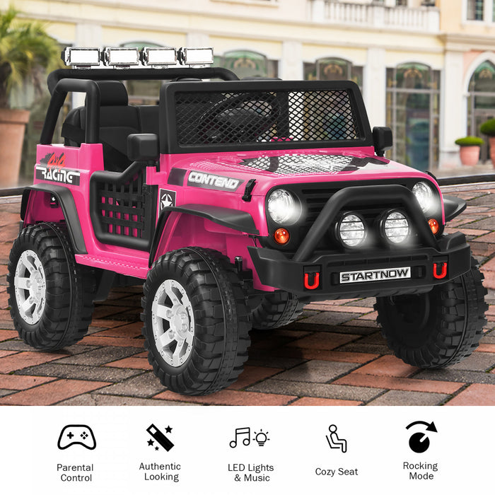 Costway 12v Kids Ride On Truck Remote Control Electric Car W/lights&music Pink