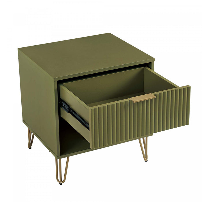 Dumbo Modern 20\" Fluted Nightstand in Olive Green (1-Drawer) - Set of 2