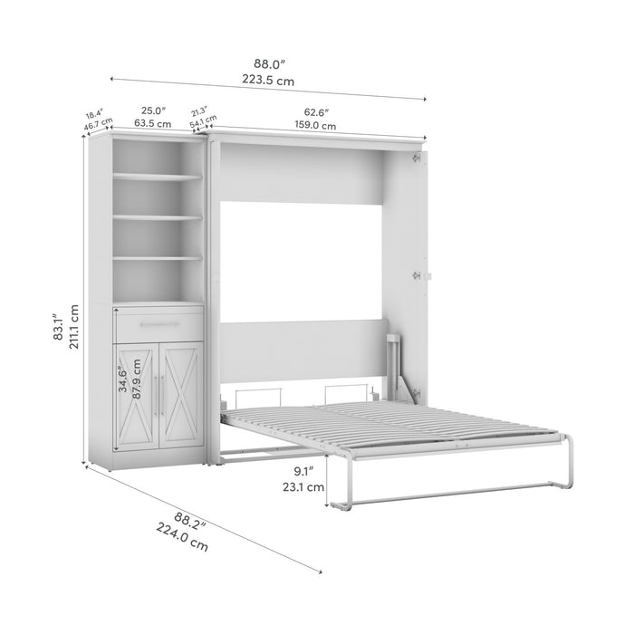 Bestar Key West Full Murphy Bed & Closet Organizer with Drawer & Doors (88 W) - Pure White Oak