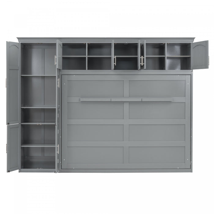 Eileen Space-saving Murphy Wall Bed With Cabinets, Queen Size, Grey