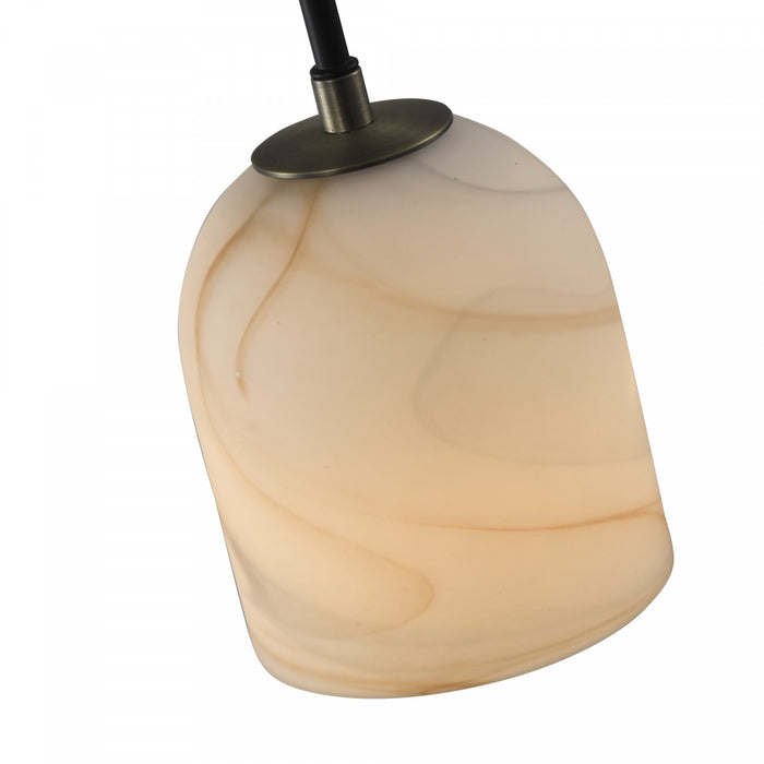 Crema 1 Light Pendant, Black, Brushed Brass With Alabaster Style Glass