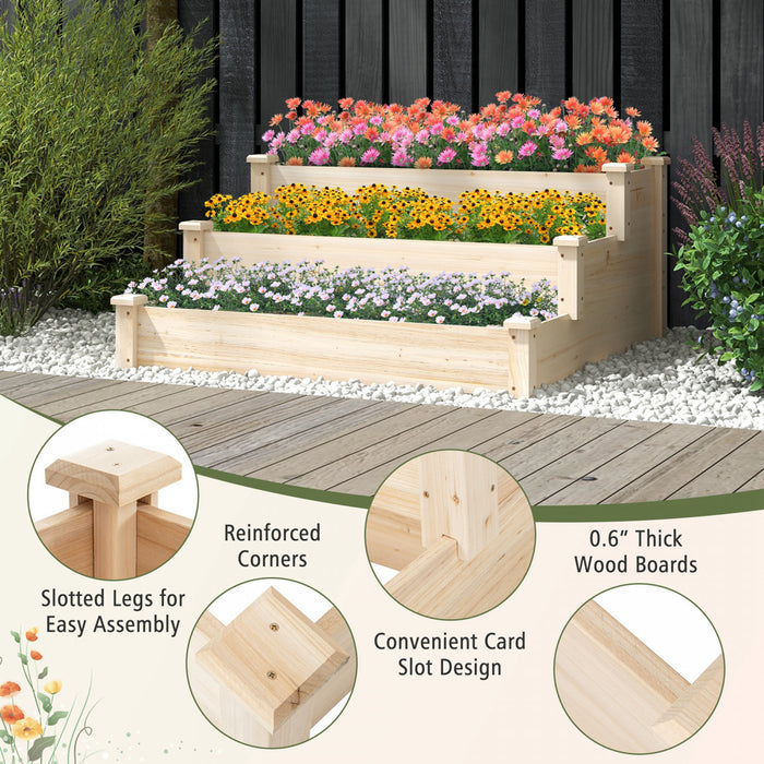 Costway 3-tier Wooden Raised Garden Bed With Open-ended Base Growing Planter For Backyard
