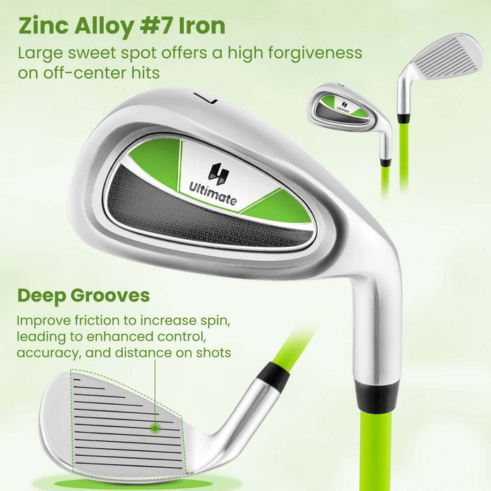 Ultimate Junior #7 Iron For Kids With Fiberglass Shaft & Headcover Junior Practice Golf Club Green