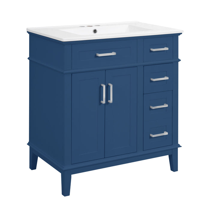 Savannah 30 Inch Bathroom Vanity with Ceramic Sink and Spacious Storage Cabinet, Navy Blue